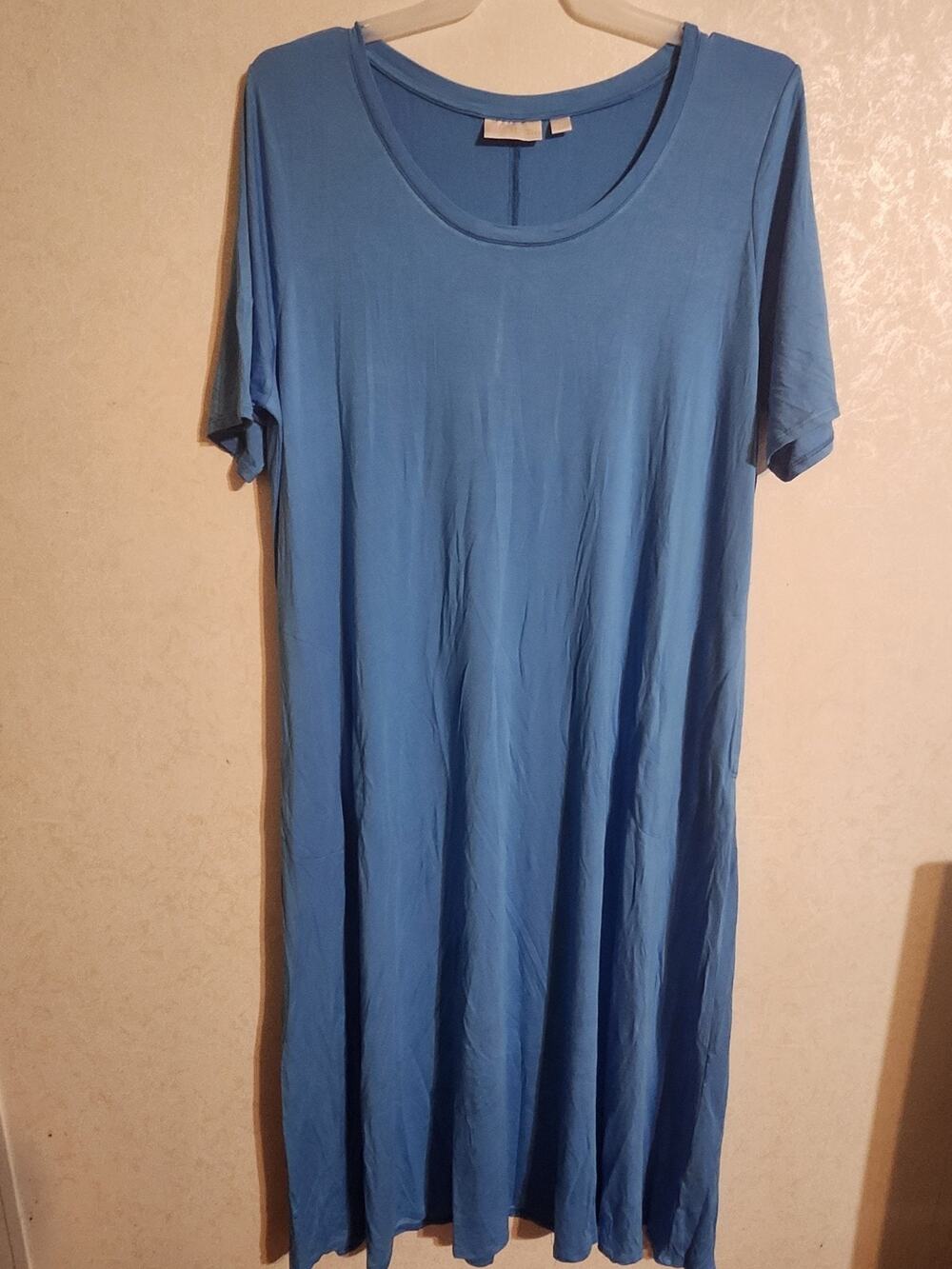 Belle by Kim Gravel Short Sleeve T-Shirt Gown Blue Scoop Neck sz XL Maxi